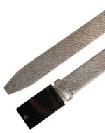 Brunello Cucinelli Metallic Beige Leather Silver Metal Buckle Belt - Image 7