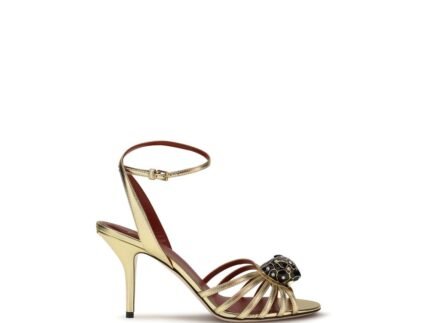 Valentino Garavani Gold Calf Leather Bos Taurus Stiletto Heel Sandals