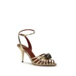 Valentino Garavani Gold Calf Leather Bos Taurus Stiletto Heel Sandals - Image 2
