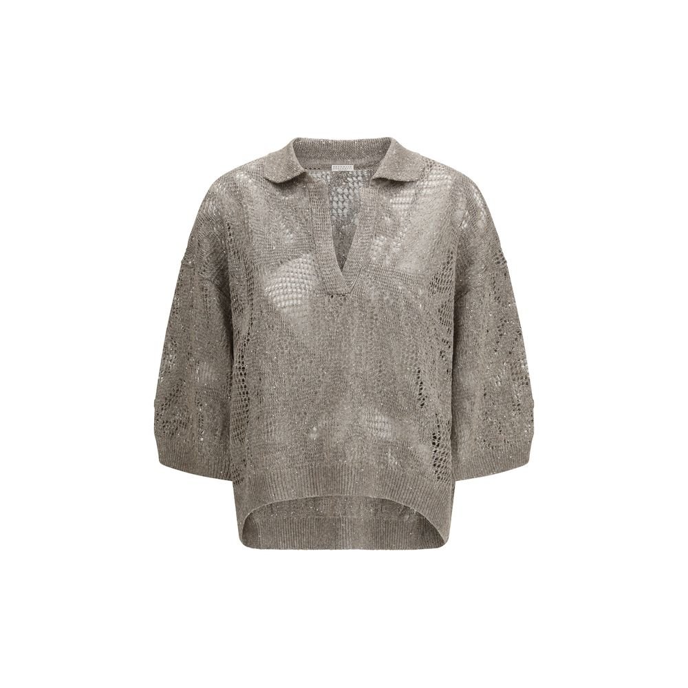 10373575.jpeg Brunello Cucinelli Beige Linen Polo Shirt - Image 1