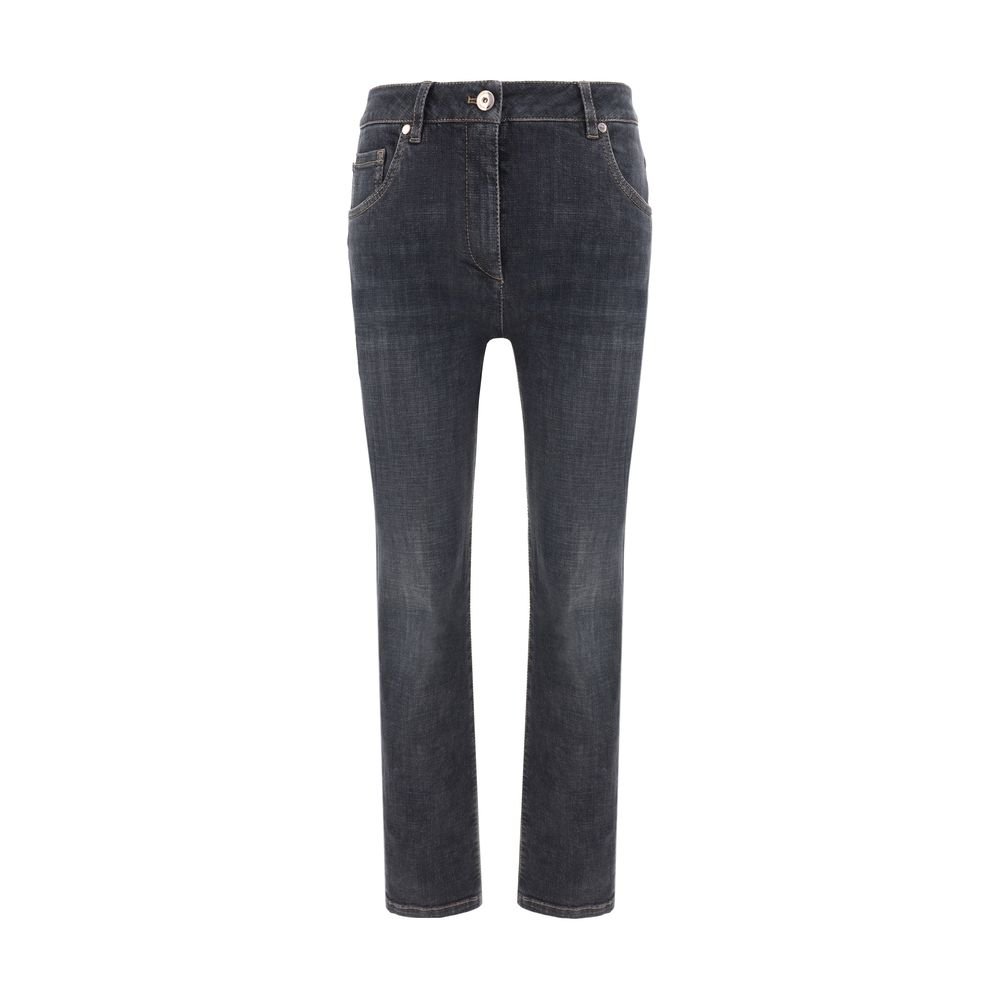 10380143.jpeg Jeans Brunello Cucinelli Negri din Bumbac - imagine 1