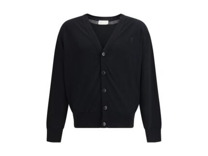 Ami Paris Black Merino Wool Cardigan