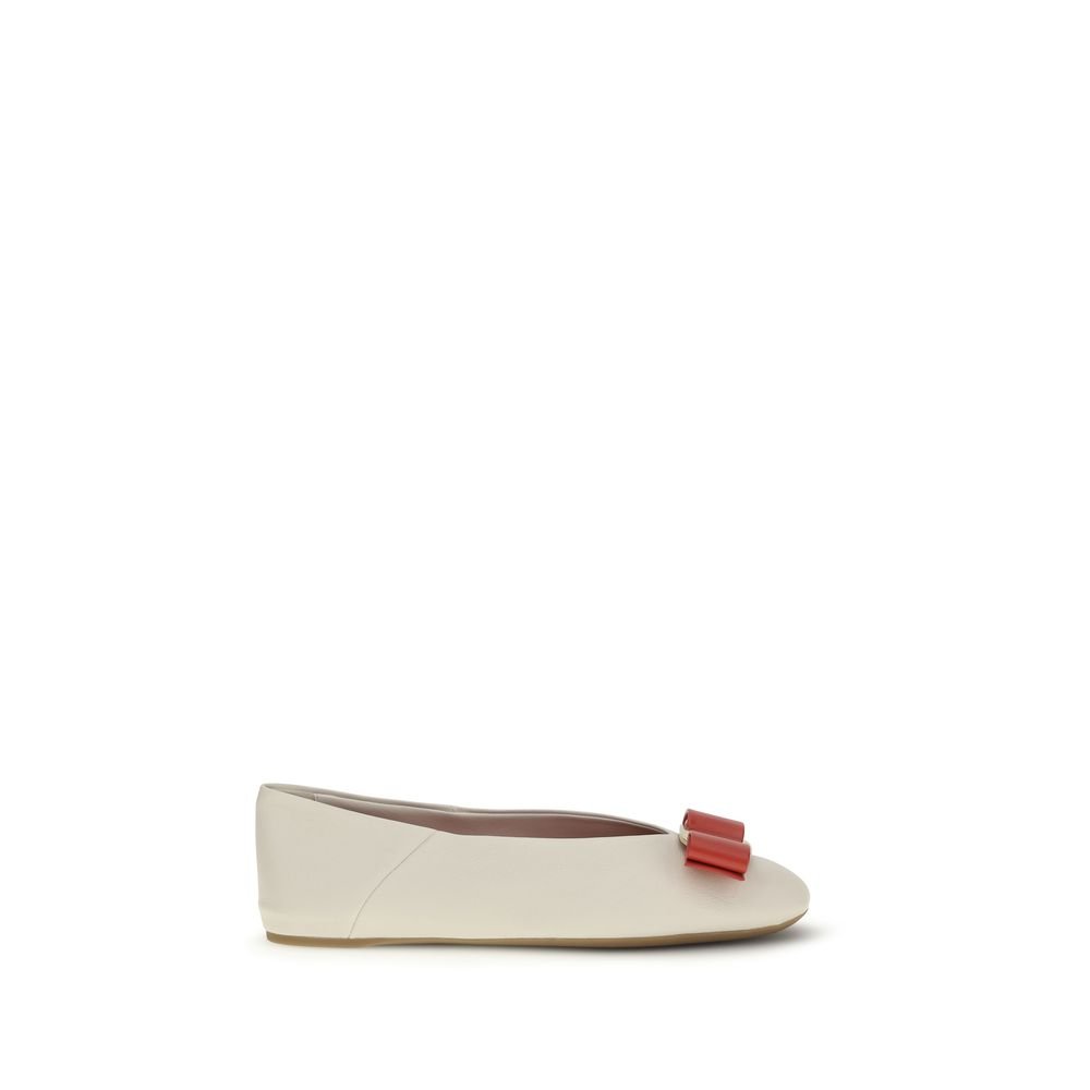 10395673-1.jpeg Ferragamo White Calf Leather Bos Taurus Ballet Flats - Image 1
