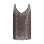 Brunello Cucinelli Brown Silk Sleeveles T-Shirt
