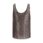 Brunello Cucinelli Brown Silk Sleeveles T-Shirt - Image 2