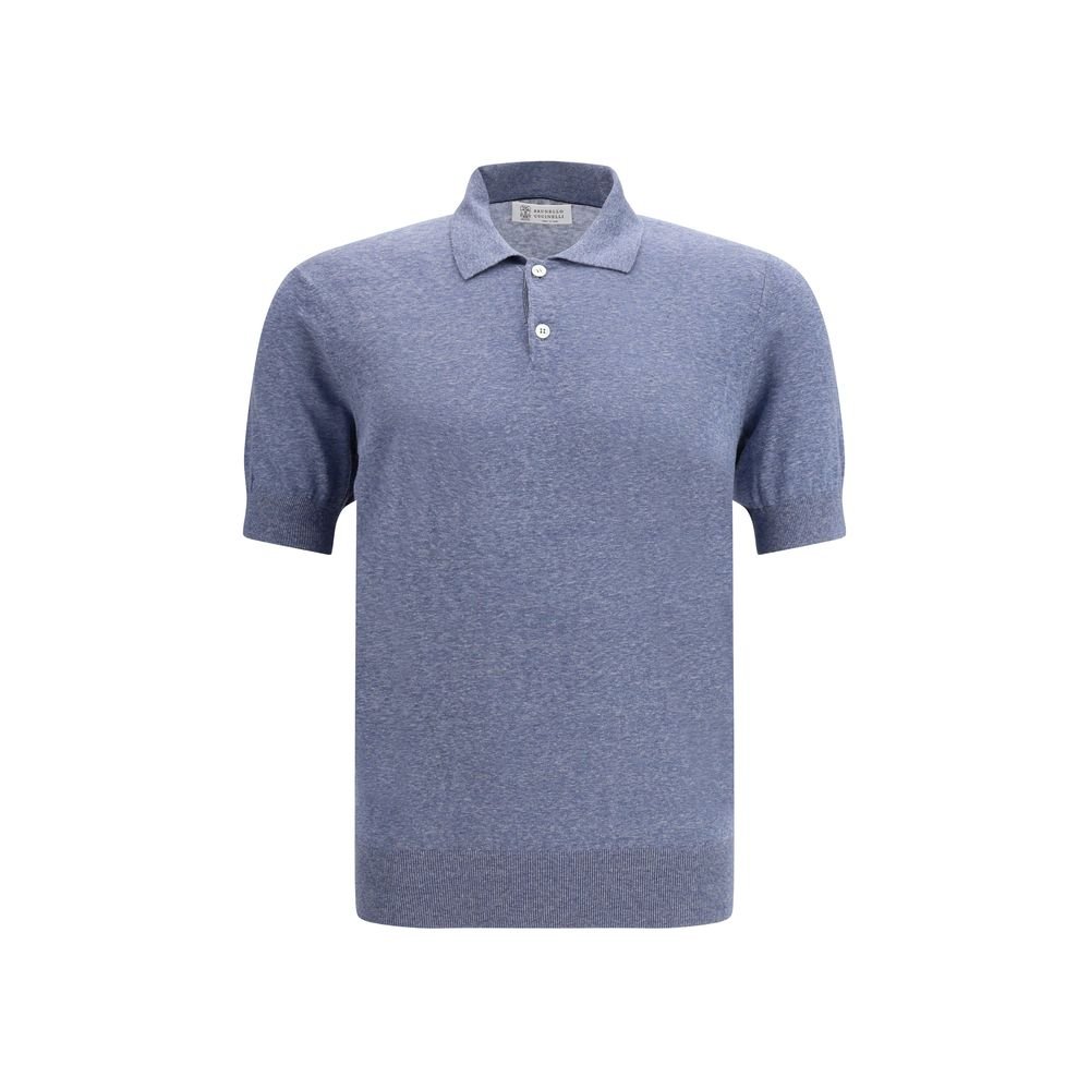10397583.jpeg Brunello Cucinelli Blue Linen Polo Shirt - Image 1