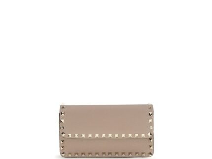 Portofel Valentino Garavani Rockstud Wallet Bej din Piele