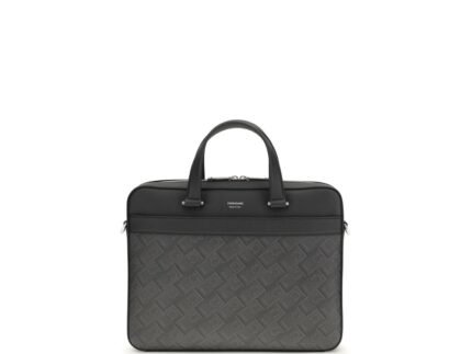 Ferragamo Gray Calf Leather Bos Taurus Briefcase