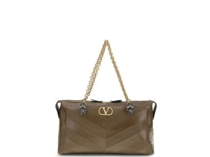 Geantă Valentino Garavani Panthea Medium Shoulder Maro din Piele