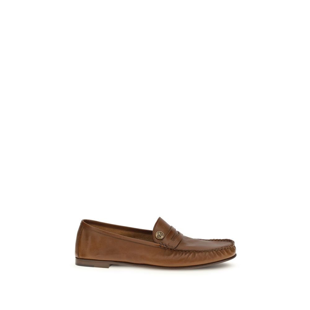 10449180.jpeg Versace Brown Calf Leather Bos Taurus Slip-On Loafers - Image 1
