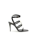 Saint Laurent Black Calf Leather Bos Taurus Stiletto Heel Sandals