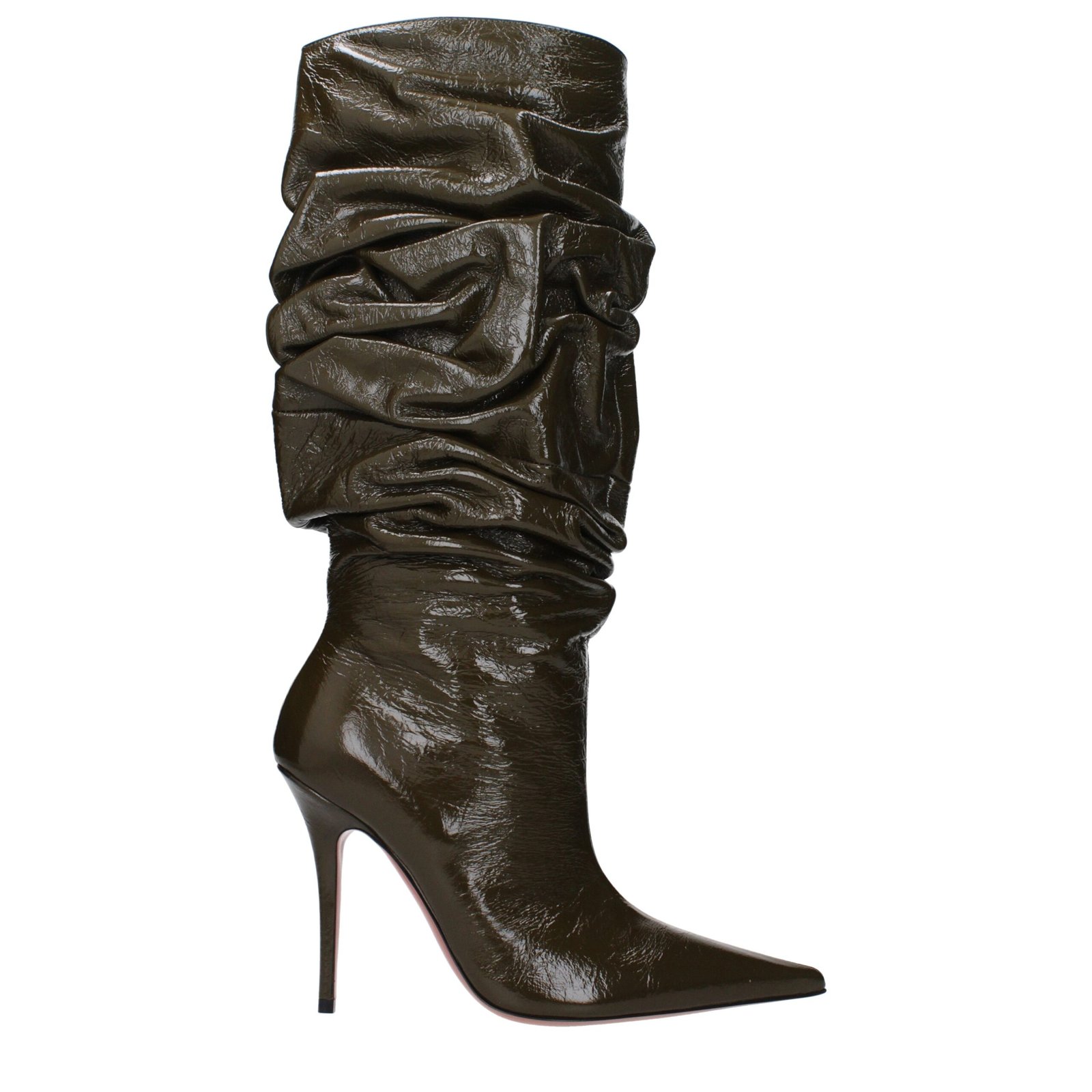 8341495-1.jpeg Amina Muaddi Green Leather High Heel Boots - Image 1
