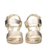 Prada Gold Leather Wedge Sandals - Image 3