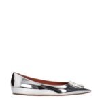 Amina Muaddi Gray Leather Ballet Flats