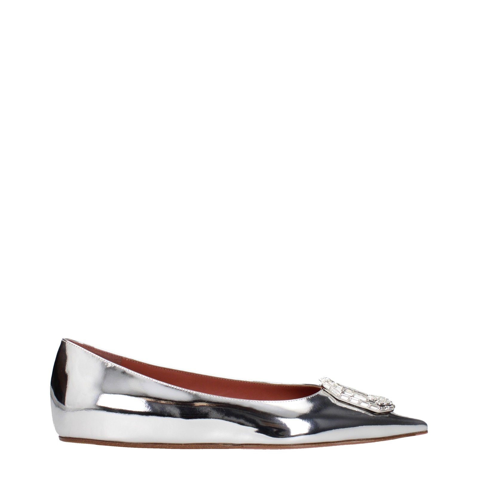 9101780-1.jpeg Amina Muaddi Gray Leather Ballet Flats - Image 1