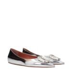 Amina Muaddi Gray Leather Ballet Flats - Image 2