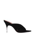 Amina Muaddi Black Leather Stiletto Heel Sandals