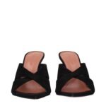 Amina Muaddi Black Leather Stiletto Heel Sandals - Image 3