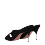 Amina Muaddi Black Leather Stiletto Heel Sandals - Image 4