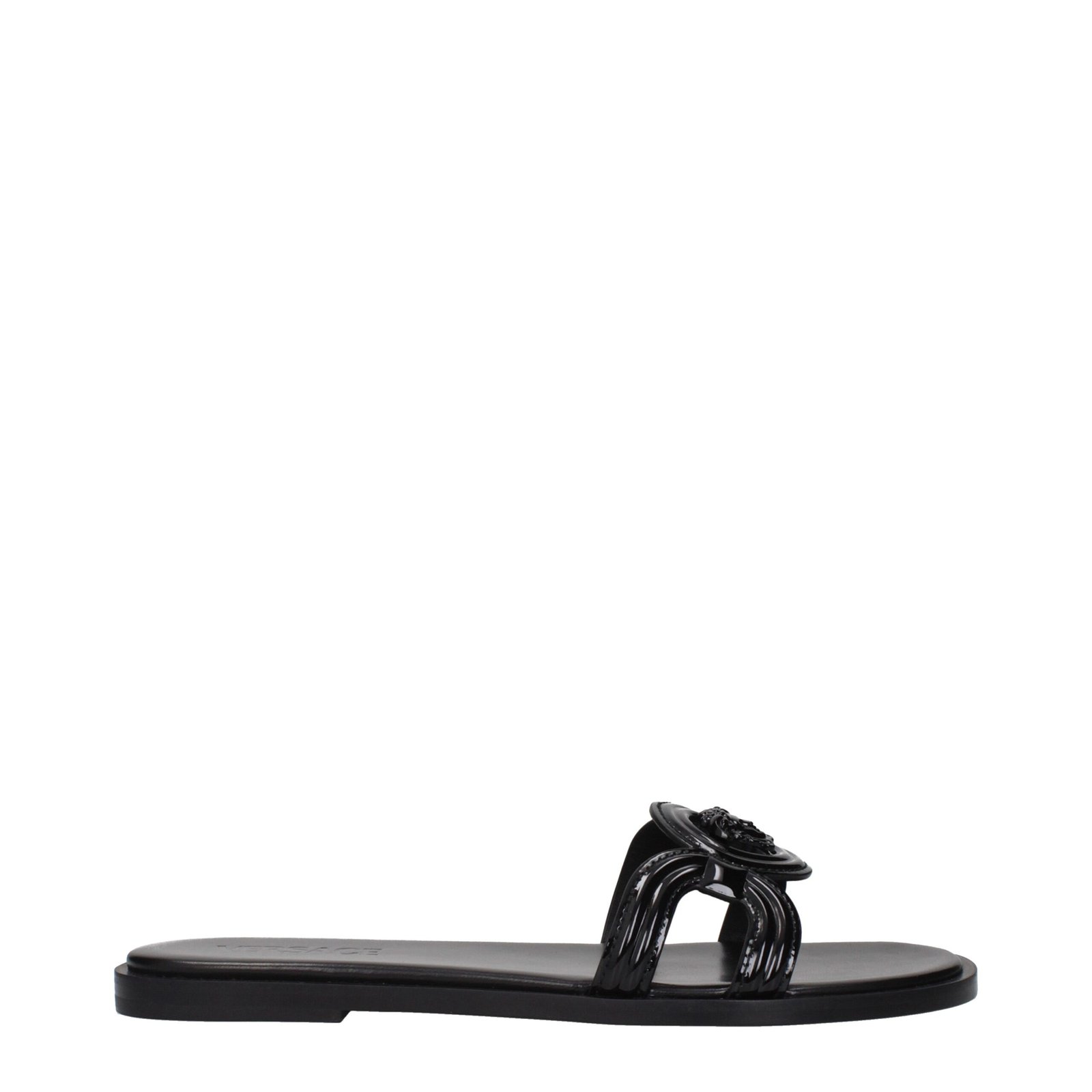 9261048-1.jpeg Versace Black Leather Slippers - Image 1