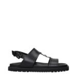 Versace Black Leather Flat Sandals