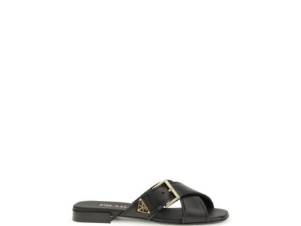 Prada Black Calf Leather Bos Taurus Flat Sandals