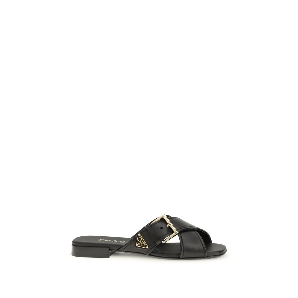 9744135.jpeg Prada Black Calf Leather Bos Taurus Flat Sandals - Image 1