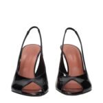 Amina Muaddi Black Leather Stiletto Heel Sandals - Image 3