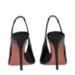 Amina Muaddi Black Leather Stiletto Heel Sandals - Image 5