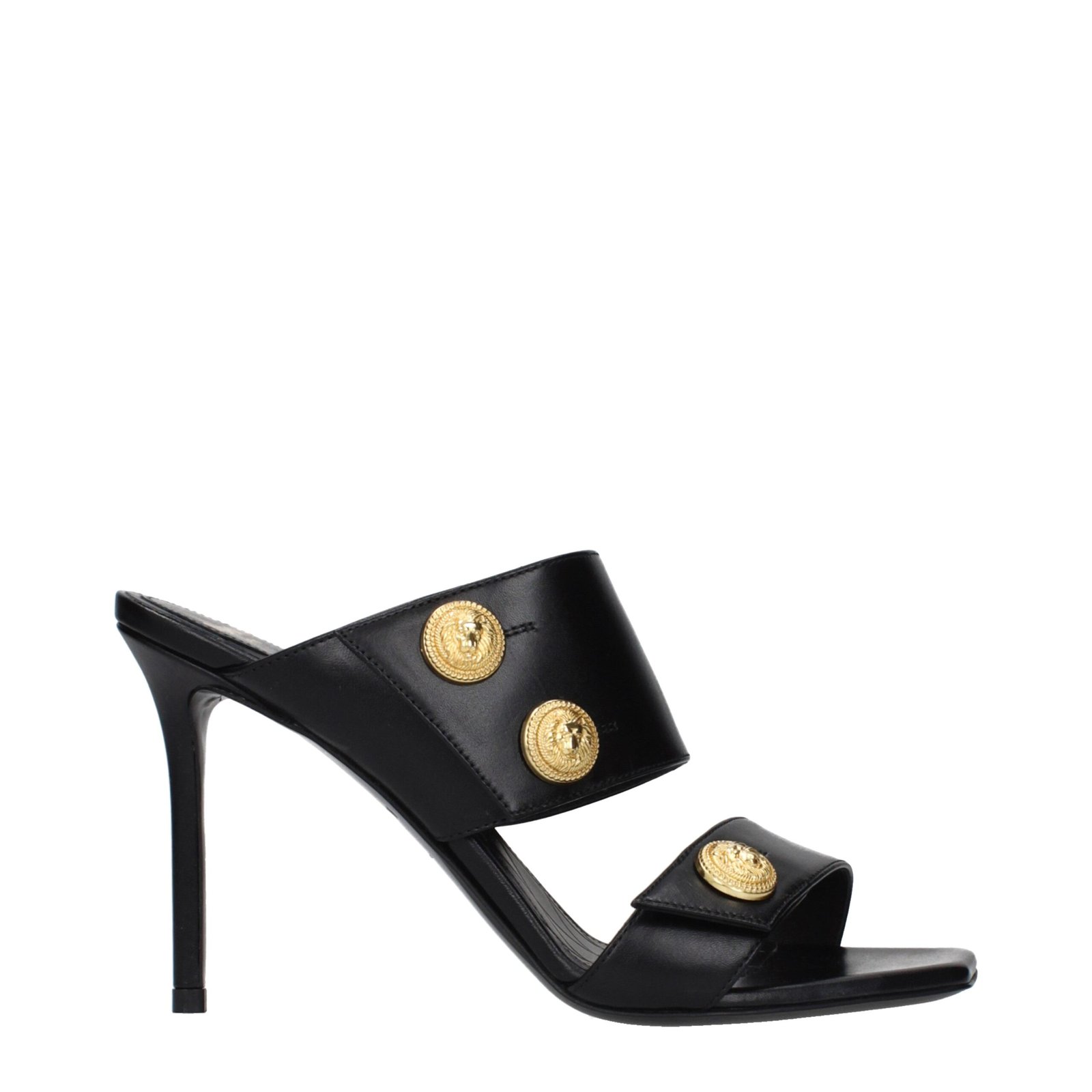 9828592-1.jpeg Balmain Black Leather Stiletto Heel Sandals - Image 1