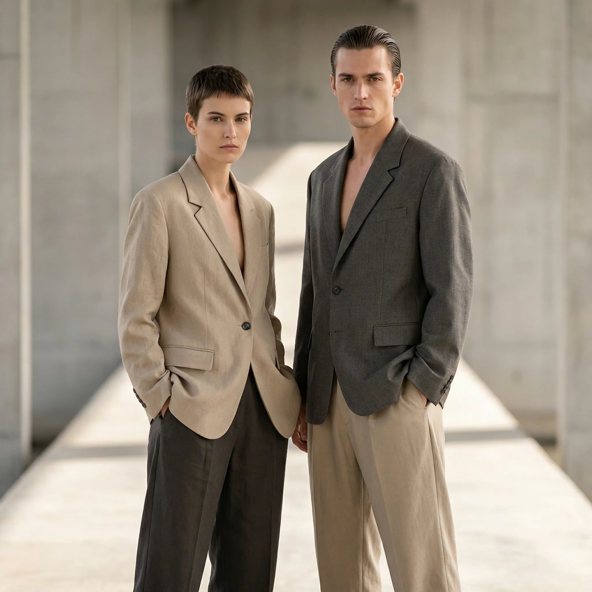 Modern tailoring SS26 structured blazer and tailored trousers in quiet luxury style