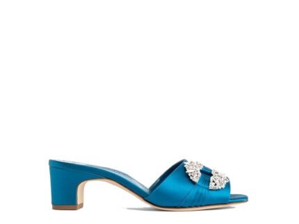 Manolo Blahnik Blue Silk Mules