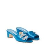Manolo Blahnik Blue Silk Mules - Image 2