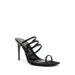 Saint Laurent Black Silk Stiletto Heel Sandals - Image 2