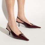 Saint Laurent Burgundy Calfskin Mid Heel Pumps - Image 4