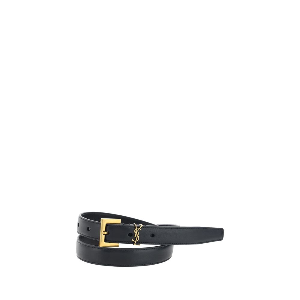 10300616.jpeg Saint Laurent Black Calf Leather Bos Taurus Thin Belt - Image 1