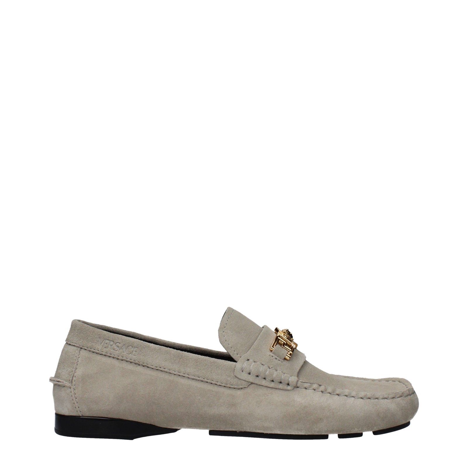 10344737.jpeg Versace Gray Leather Slip-On Loafers - Image 1