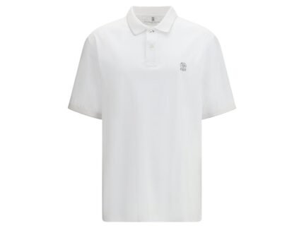 Polo Brunello Cucinelli Alb din Bumbac