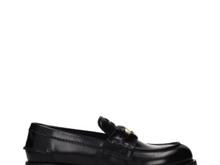 Miu Miu Black Leather Slip-On Loafers