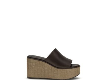Brunello Cucinelli Brown Calf Leather Bos Taurus Platform Sandals