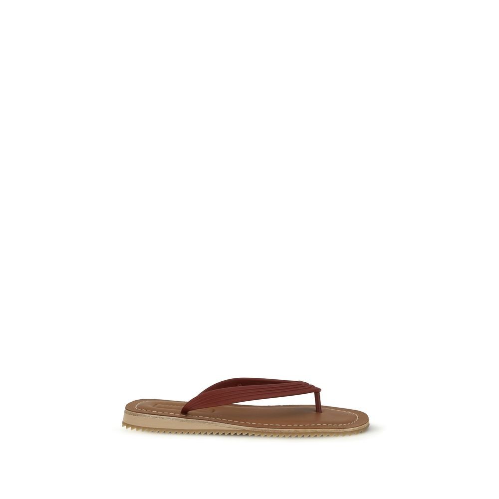 10499299.jpeg Miu Miu Beige Calf Leather Bos Taurus Flip-Flop Sandals - Image 1
