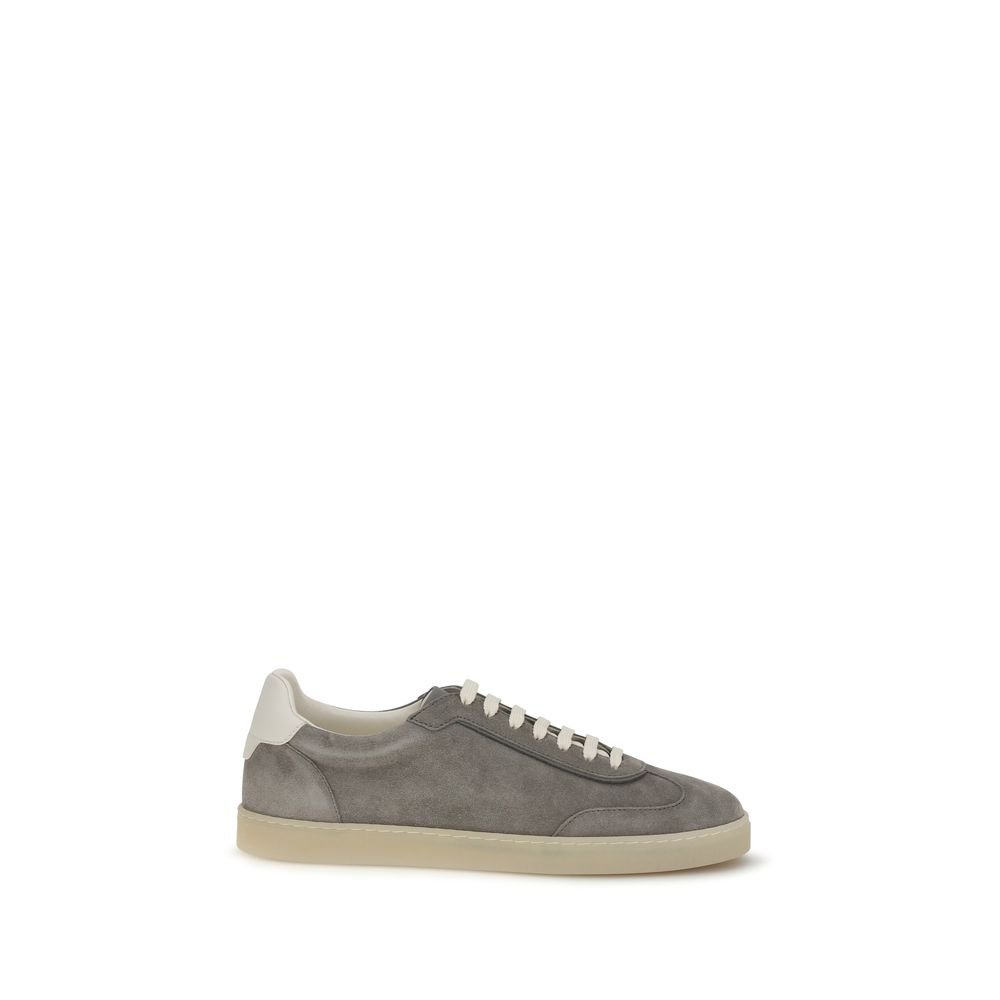10506519.jpeg Brunello Cucinelli Gray Calf Leather Bos Taurus Low Top Sneakers - Image 1