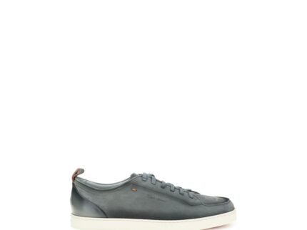 Santoni Gray Calf Leather Bos Taurus Low Top Sneakers