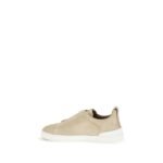 ZEGNA Beige Calf Leather Bos Taurus Low Top Sneakers - Image 3
