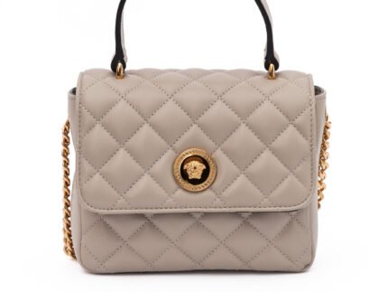 Versace Taupe Quilted Leather Handbag