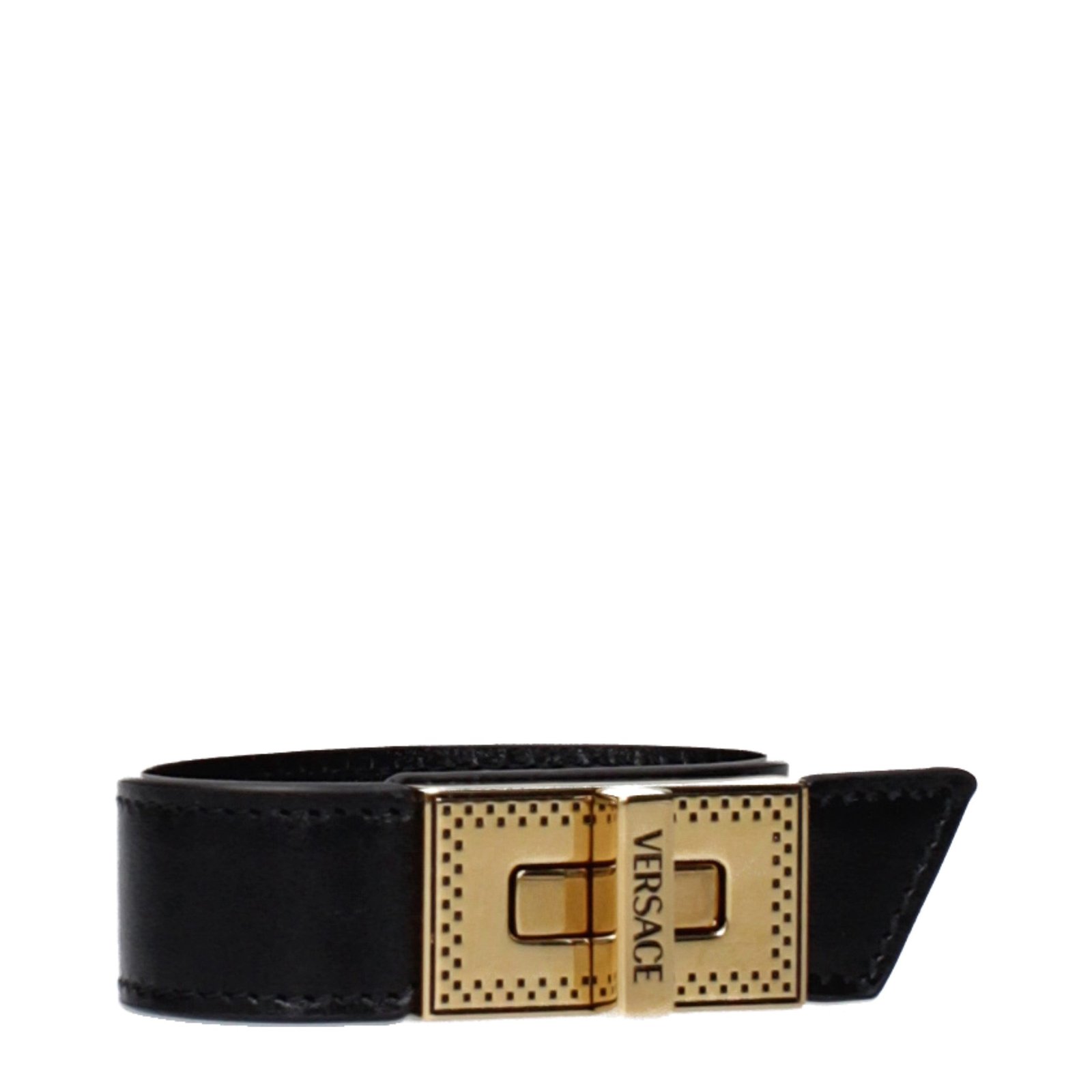 10541330.jpeg Versace Black Leather Bracelet - Image 1