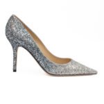 Jimmy Choo Silver Coarse Glitter Degrade Agnes Pumps