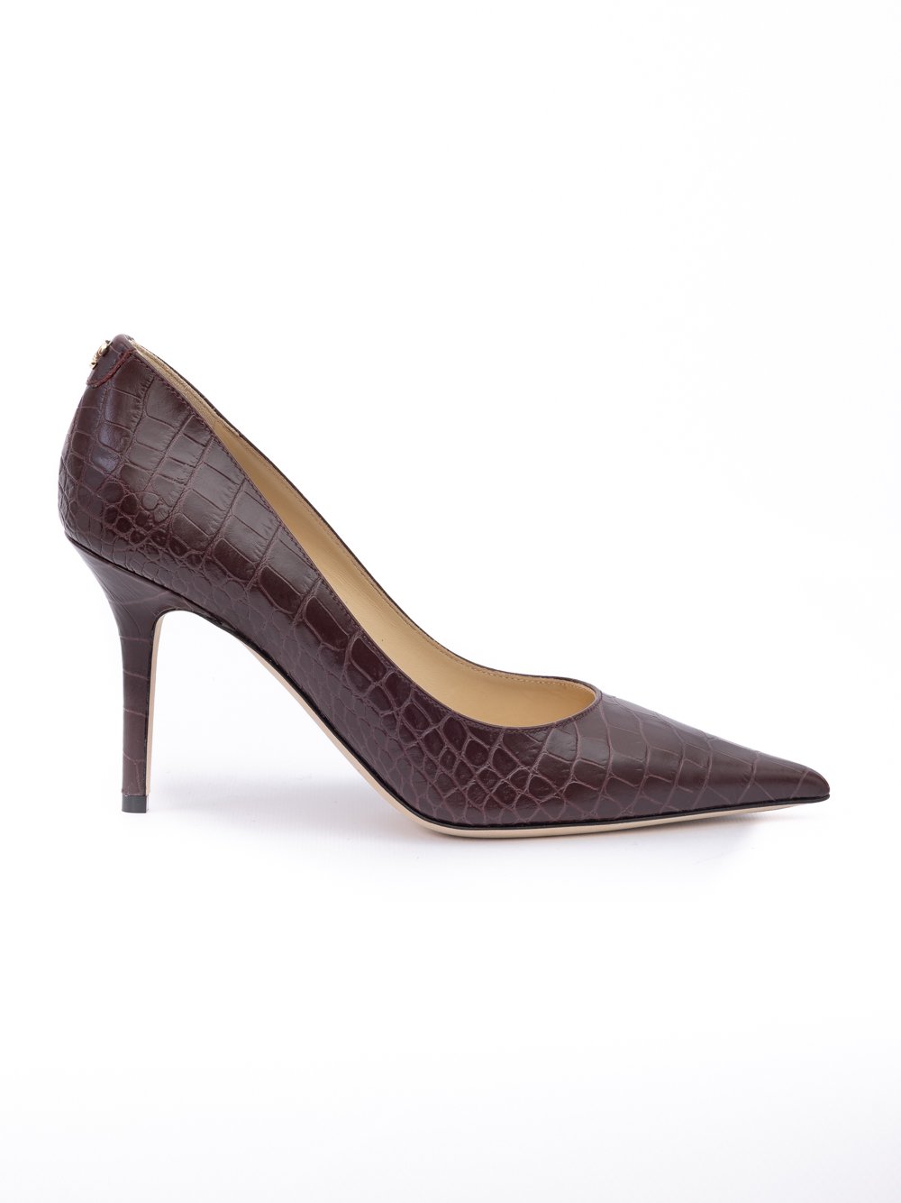 10544189.jpeg Jimmy Choo Burgundy Croco Embossed Leather Agnes Pumps - Image 1