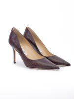 Jimmy Choo Burgundy Croco Embossed Leather Agnes Pumps - Image 2