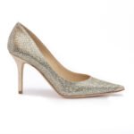 Jimmy Choo Gold Glitter Fabric Agnes Pumps